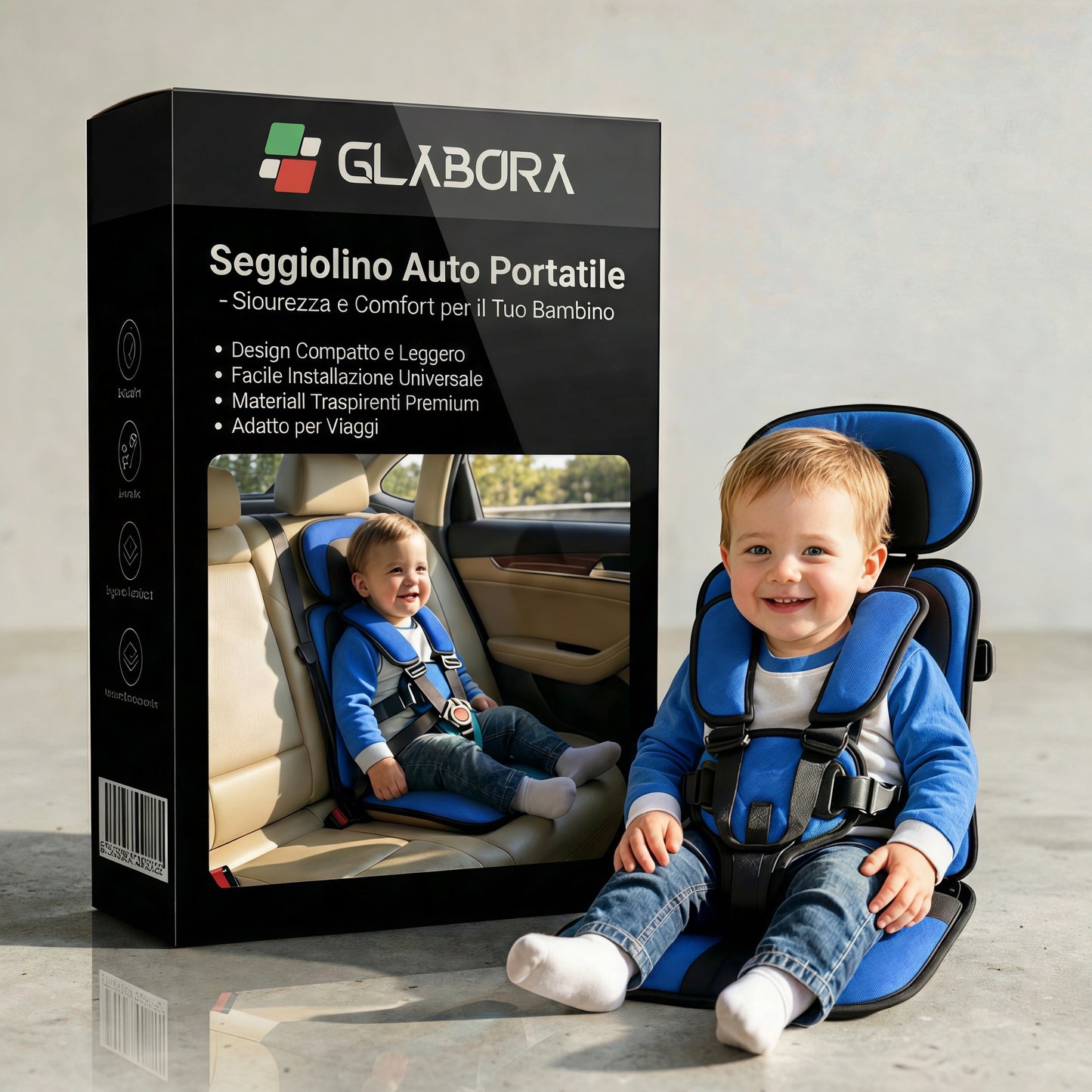Seggiolino Da Viaggio Compatto | Leggero E Pieghevole Con Imbracatura Sicura | Comodo E Pronto Per Viaggi Con Bambini