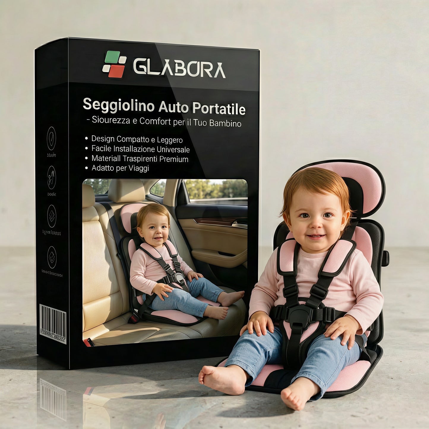 Seggiolino Da Viaggio Compatto | Leggero E Pieghevole Con Imbracatura Sicura | Comodo E Pronto Per Viaggi Con Bambini