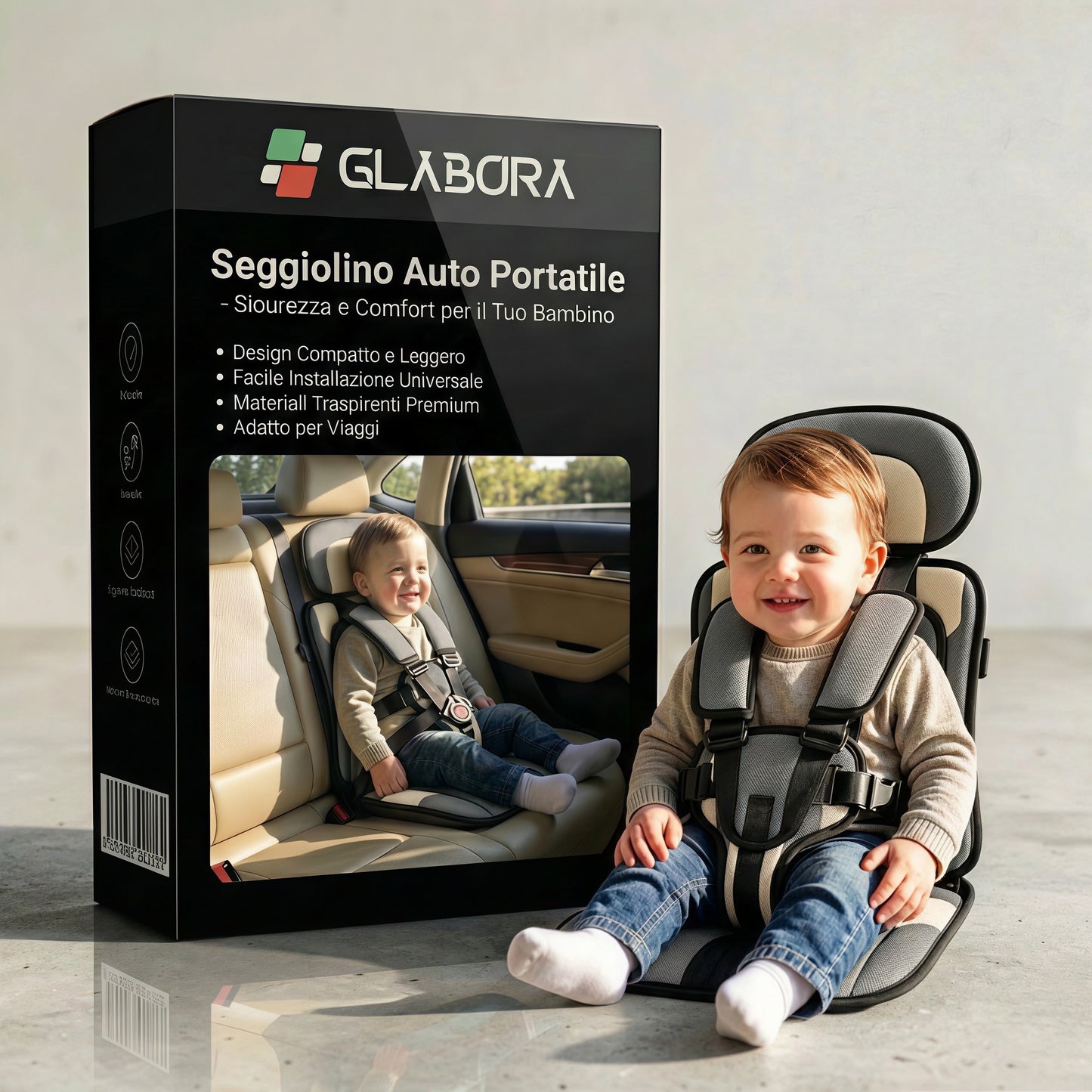 Seggiolino Da Viaggio Compatto | Leggero E Pieghevole Con Imbracatura Sicura | Comodo E Pronto Per Viaggi Con Bambini