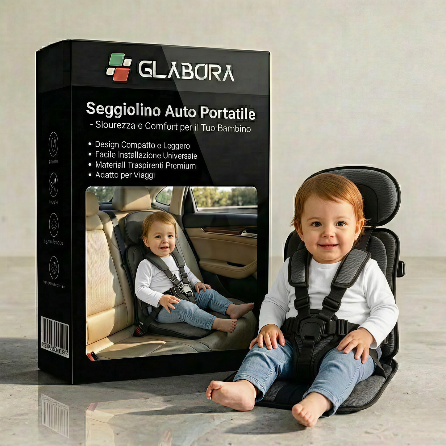 Seggiolino Da Viaggio Compatto | Leggero E Pieghevole Con Imbracatura Sicura | Comodo E Pronto Per Viaggi Con Bambini