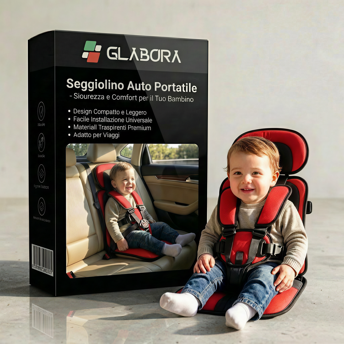 Seggiolino Da Viaggio Compatto | Leggero E Pieghevole Con Imbracatura Sicura | Comodo E Pronto Per Viaggi Con Bambini