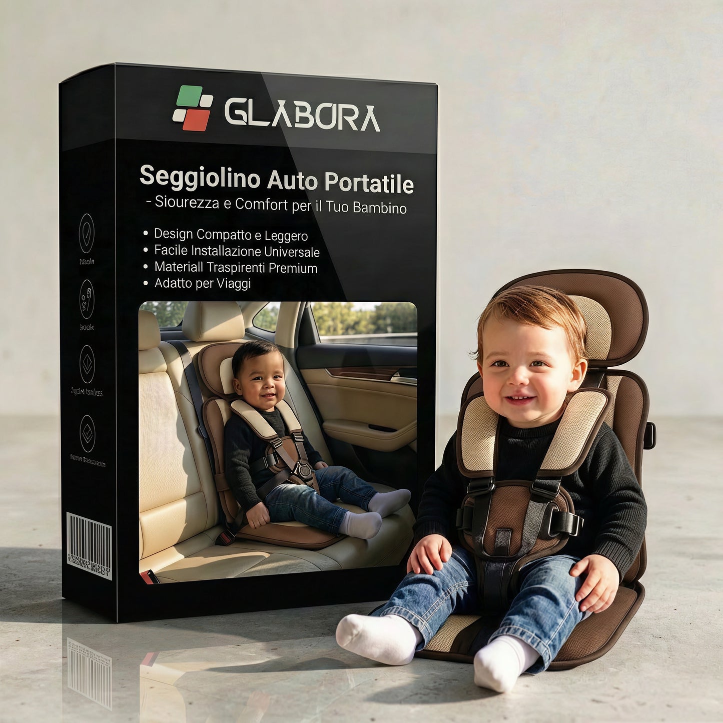 Seggiolino Da Viaggio Compatto | Leggero E Pieghevole Con Imbracatura Sicura | Comodo E Pronto Per Viaggi Con Bambini
