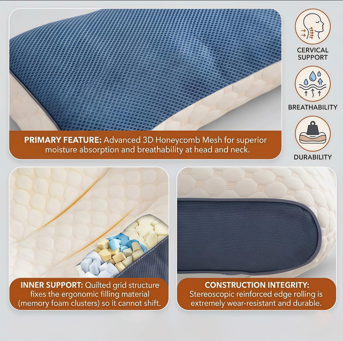 Cuscino Ortopedico Cervicale | Cuscino per la Cervicale con Funzione Massaggio | Supporto Ergonomico per un Riposo Ristoratore