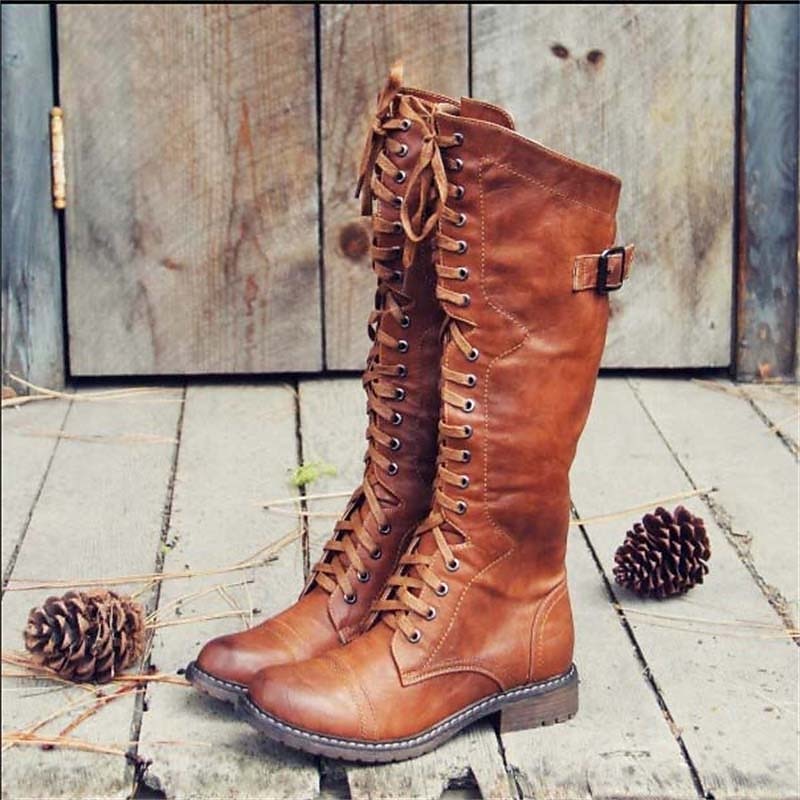 Lorenza | Women's Tall Lace-Up Equestrian-Style Boots with Side Buckle - Country Charm