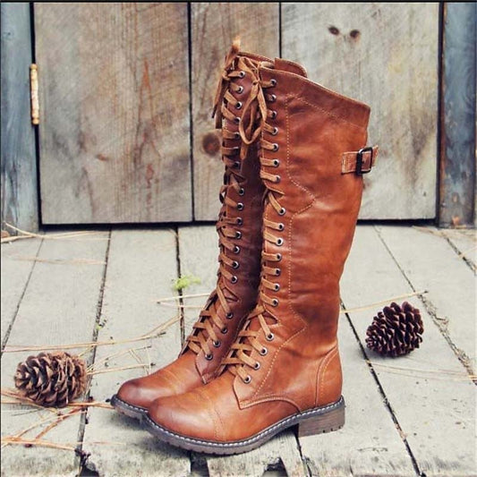 Lorenza | Women's Tall Lace-Up Equestrian-Style Boots with Side Buckle - Country Charm