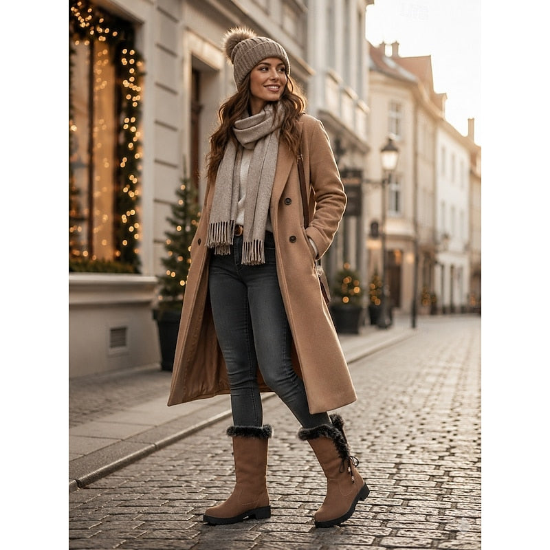 Concetta | Women's Knee-High Winter Boots with Faux Fur Trim and Block Heel - Winter Elegance