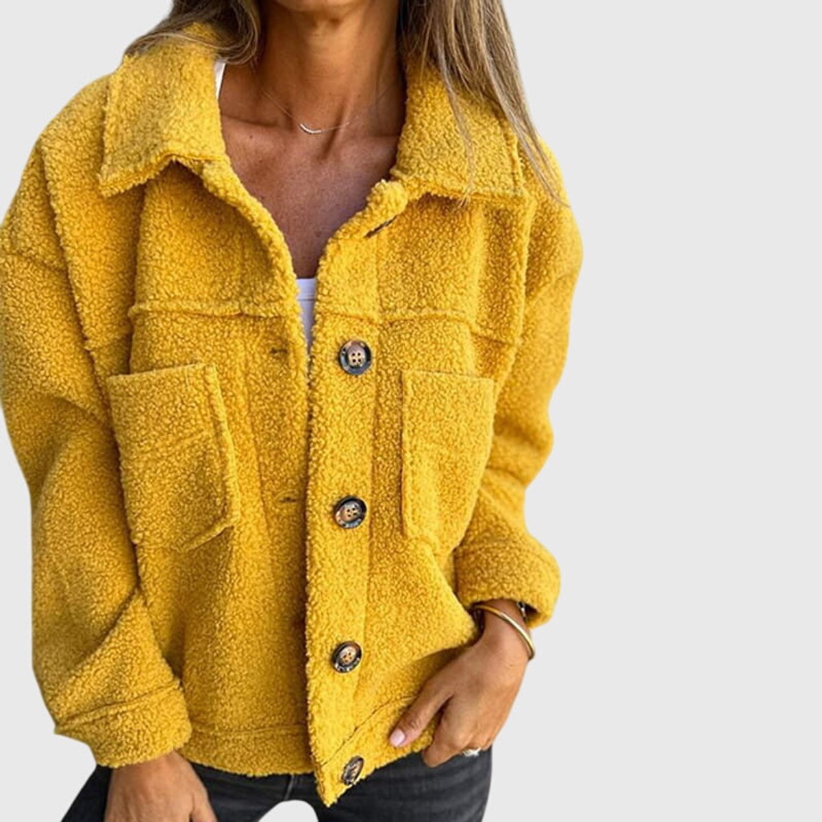 Elsa | Women's teddy fleece jacket with collar and buttons - Soft winter warmth