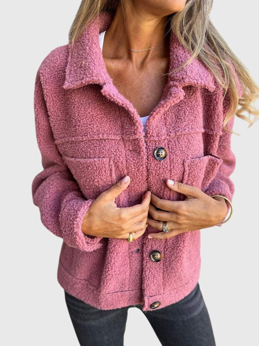 Elsa | Women's teddy fleece jacket with collar and buttons - Soft winter warmth