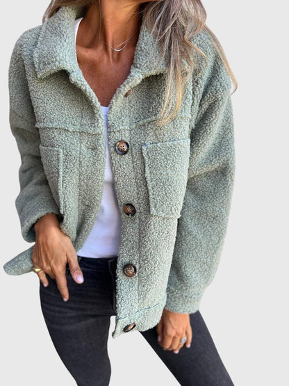 Elsa | Women's teddy fleece jacket with collar and buttons - Soft winter warmth