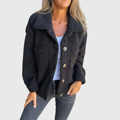 Elsa | Women's teddy fleece jacket with collar and buttons - Soft winter warmth