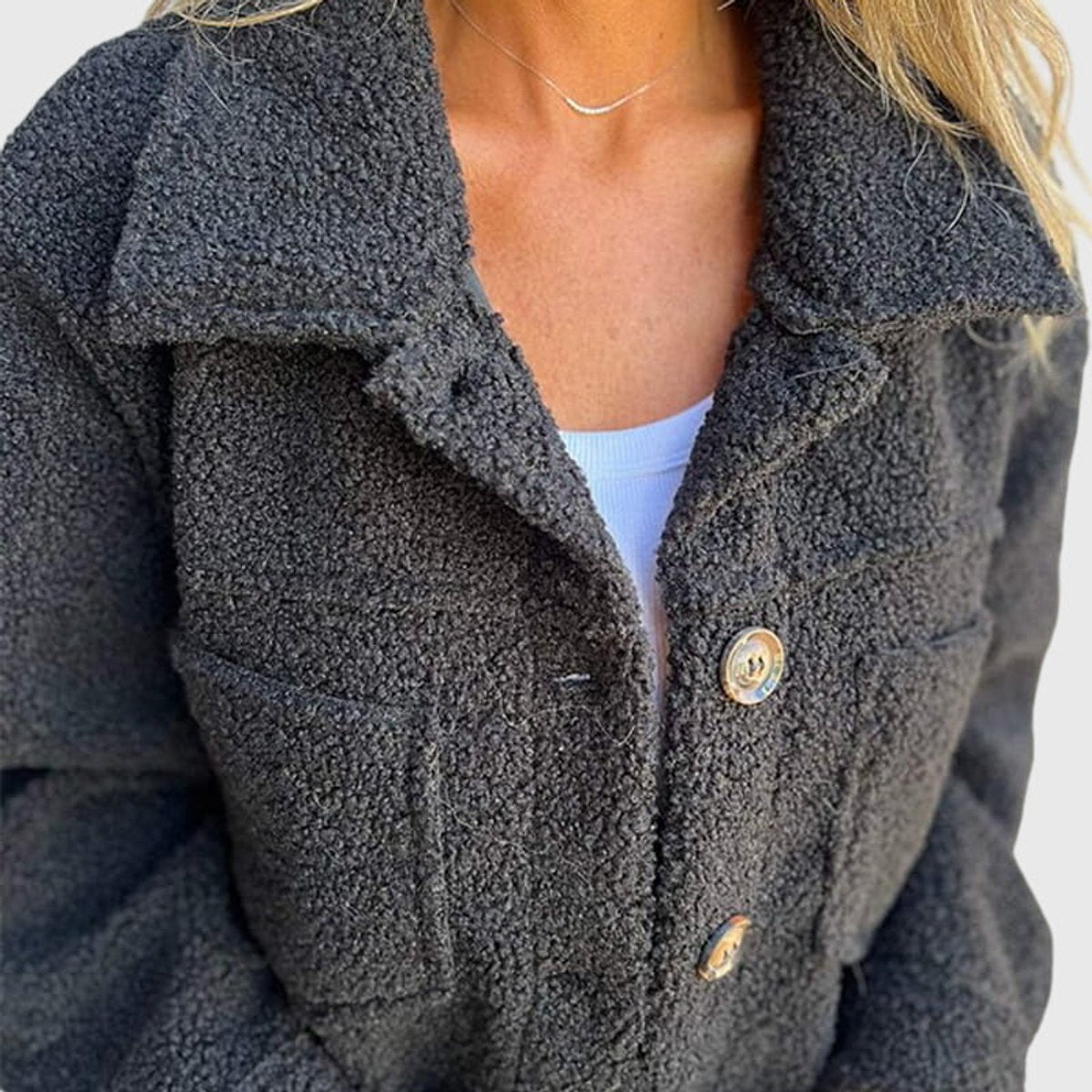 Elsa | Women's teddy fleece jacket with collar and buttons - Soft winter warmth