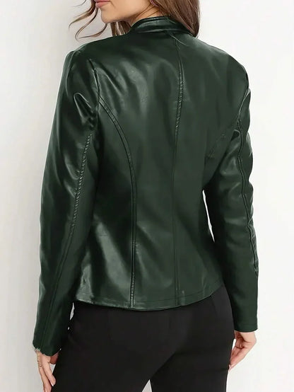 Imelda | Women's Fitted Leather-Look Biker Jacket with High Collar - Urban Character