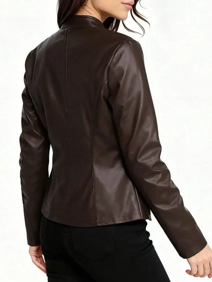Imelda | Women's Fitted Leather-Look Biker Jacket with High Collar - Urban Character