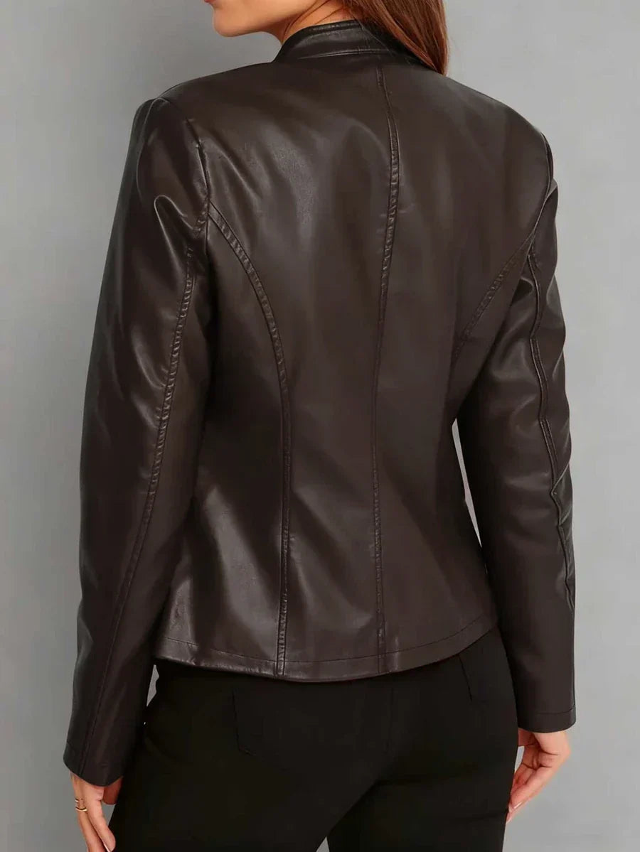 Imelda | Women's Fitted Leather-Look Biker Jacket with High Collar - Urban Character
