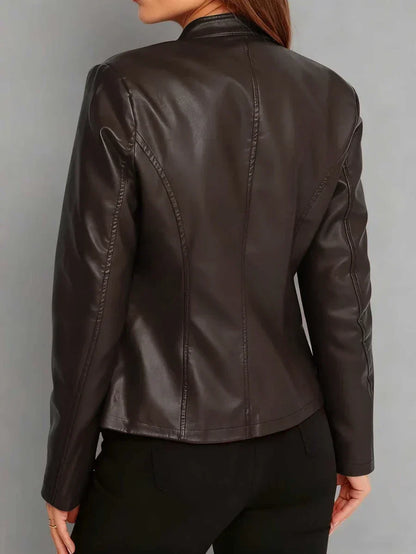 Imelda | Women's Fitted Leather-Look Biker Jacket with High Collar - Urban Character