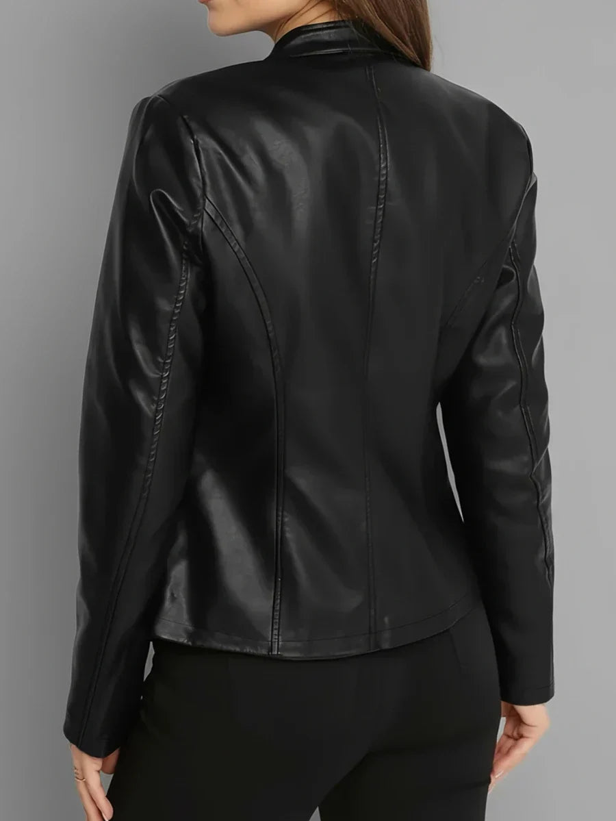Imelda | Women's Fitted Leather-Look Biker Jacket with High Collar - Urban Character