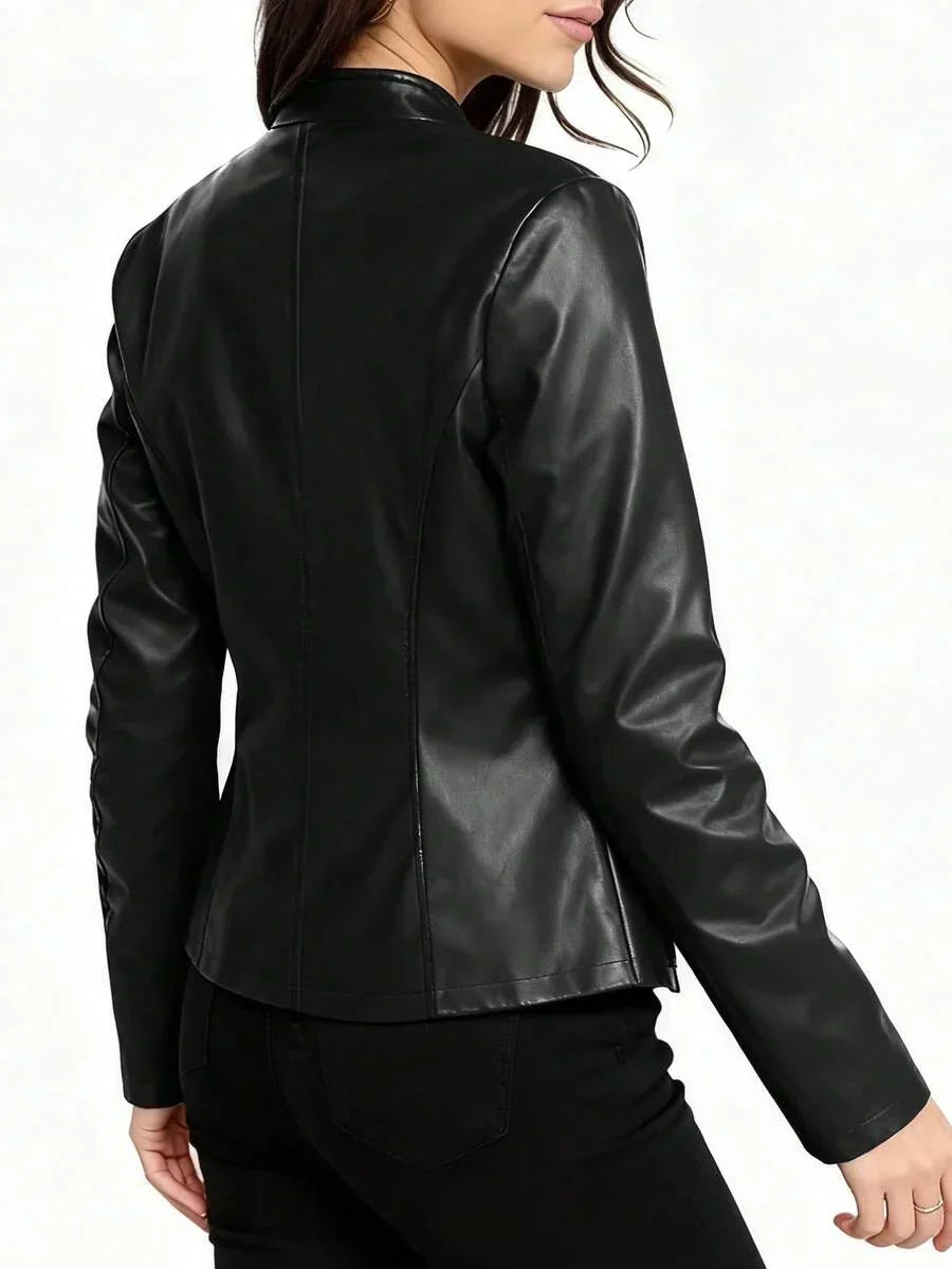 Imelda | Women's Fitted Leather-Look Biker Jacket with High Collar - Urban Character