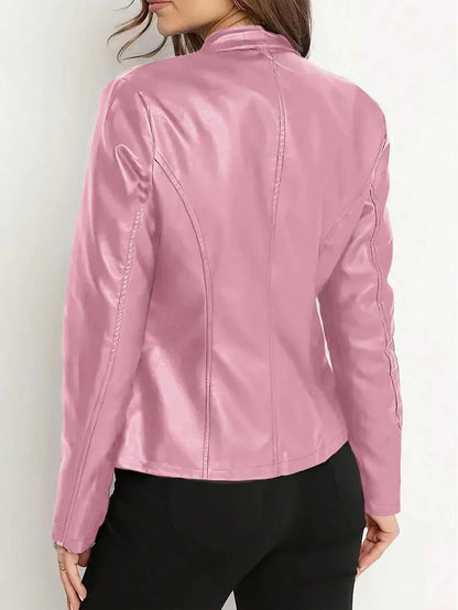Imelda | Women's Fitted Leather-Look Biker Jacket with High Collar - Urban Character