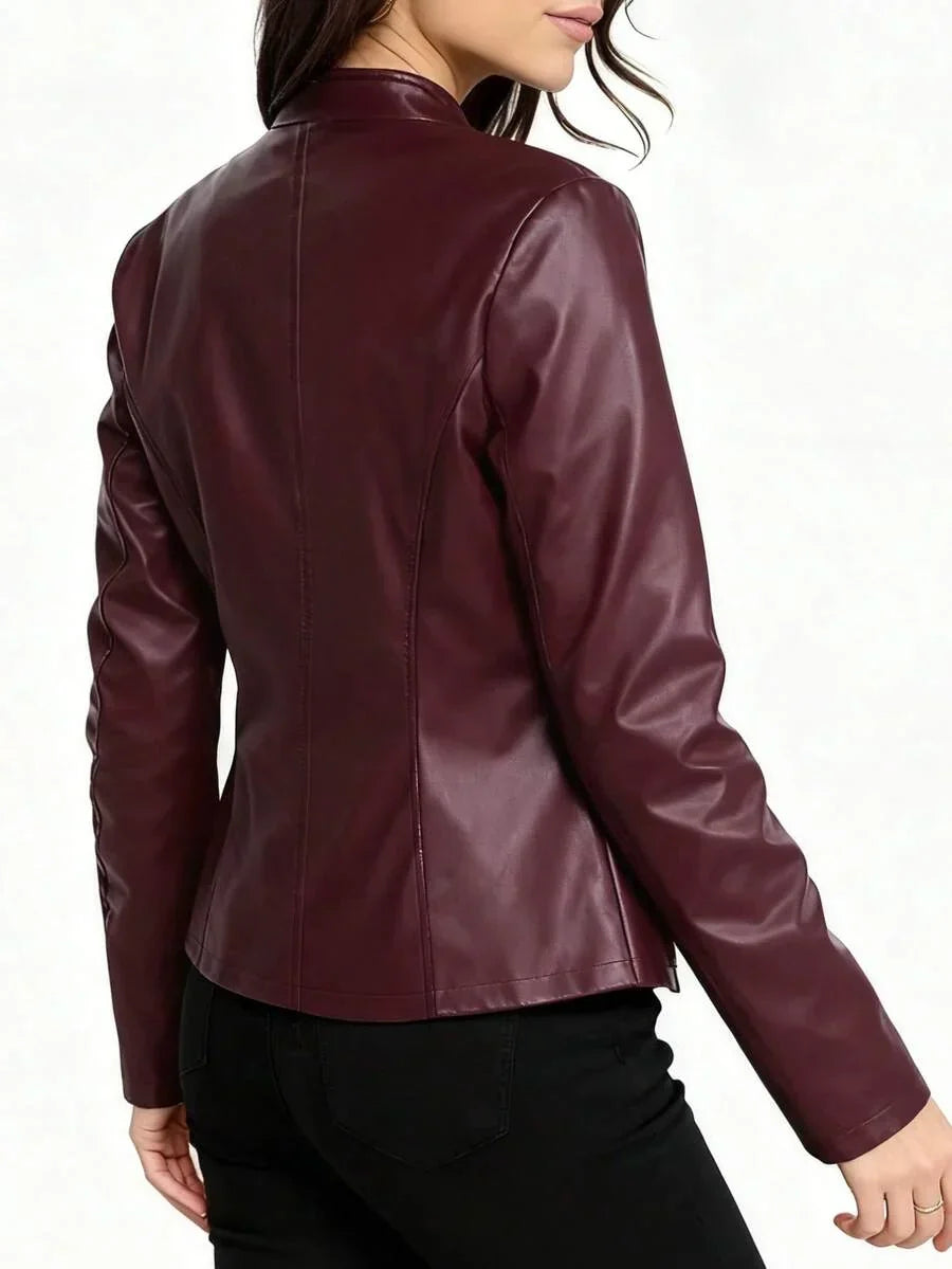 Imelda | Women's Fitted Leather-Look Biker Jacket with High Collar - Urban Character