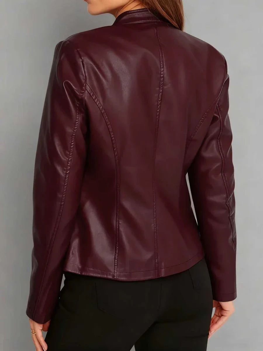 Imelda | Women's Fitted Leather-Look Biker Jacket with High Collar - Urban Character