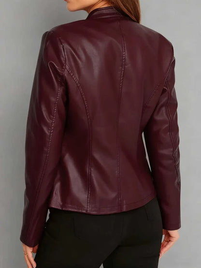 Imelda | Women's Fitted Leather-Look Biker Jacket with High Collar - Urban Character