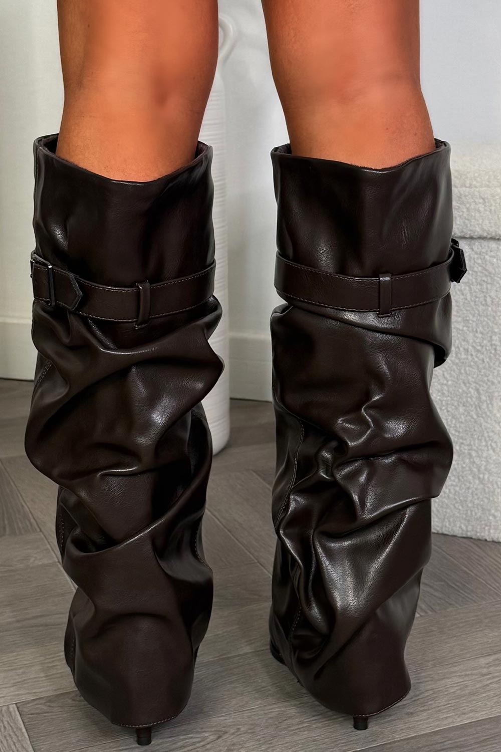 Adriana | Brown Slouchy Women's Knee-High Boots with Heel and Buckle - Bold Look