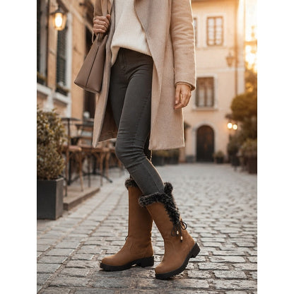 Gianna | Damen-Winterstiefel bis zum Knie mit Kunstfellbesatz - Elegante Wärme