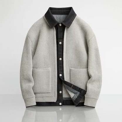Leonardo | Men's Knit Cardigan Jacket with Denim Lining - Vintage Character