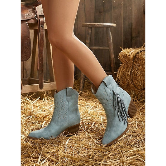 Michela | Western Women's Ankle Boots with Tassel and Block Heel - Timeless Character