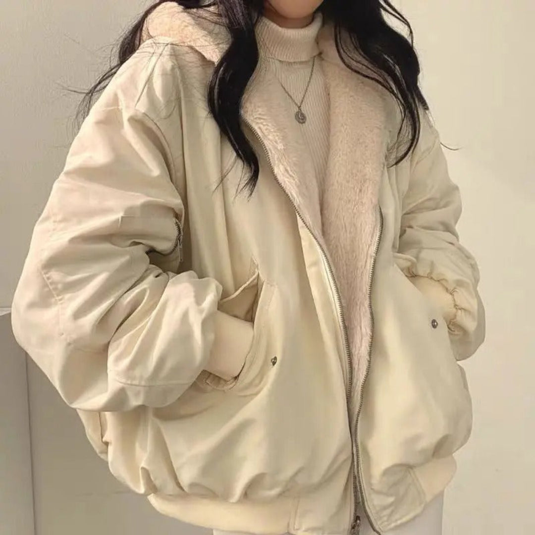 Francesca | Women's Oversized Bomber Jacket with Hood and Utility Pockets - Urban Style