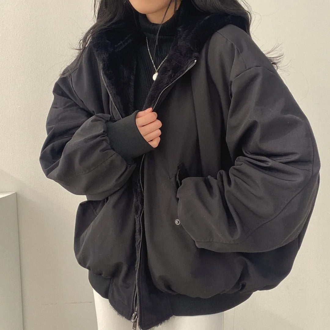 Francesca | Women's Oversized Bomber Jacket with Hood and Utility Pockets - Urban Style
