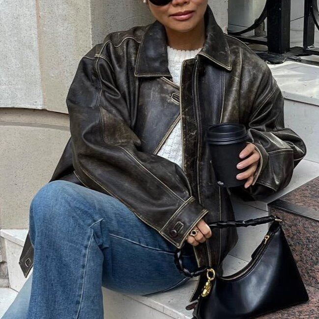 Ofelia | Women's Vintage Leather-Look Jacket, Retro Style - Urban Charm