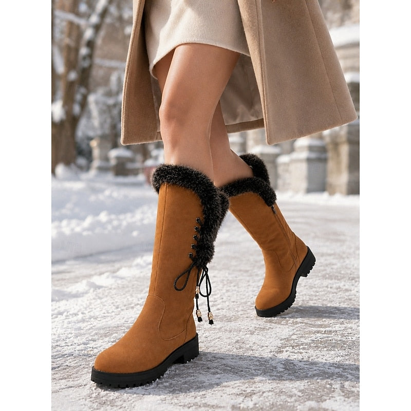 Gianna | Damen-Winterstiefel bis zum Knie mit Kunstfellbesatz - Elegante Wärme