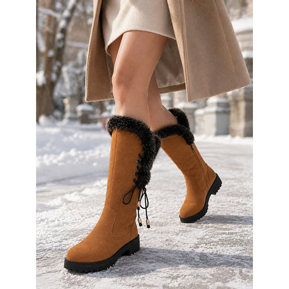 Gianna | Damen-Winterstiefel bis zum Knie mit Kunstfellbesatz - Elegante Wärme