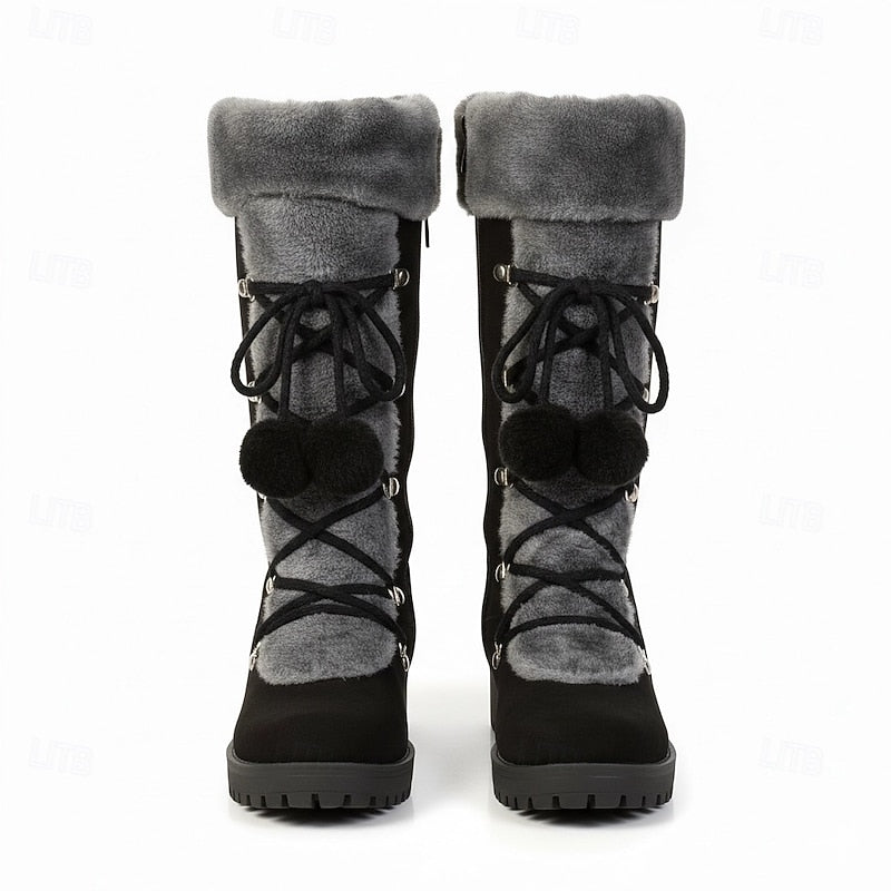 Marina | Women's Tall Lace-Up Winter Boots with Pom-Poms - Reliable Warmth