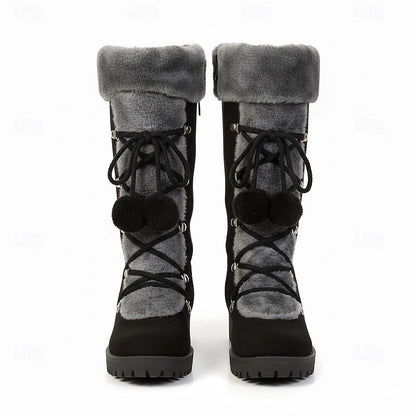 Marina | Women's Tall Lace-Up Winter Boots with Pom-Poms - Reliable Warmth
