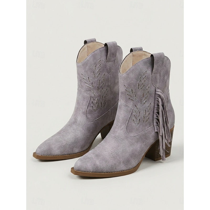 Michela | Western Women's Ankle Boots with Tassel and Block Heel - Timeless Character