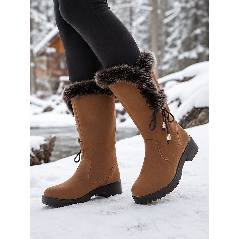 Concetta | Women's Knee-High Winter Boots with Faux Fur Trim and Block Heel - Winter Elegance