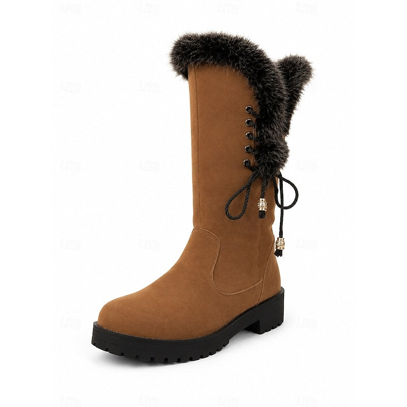 Concetta | Women's Knee-High Winter Boots with Faux Fur Trim and Block Heel - Winter Elegance