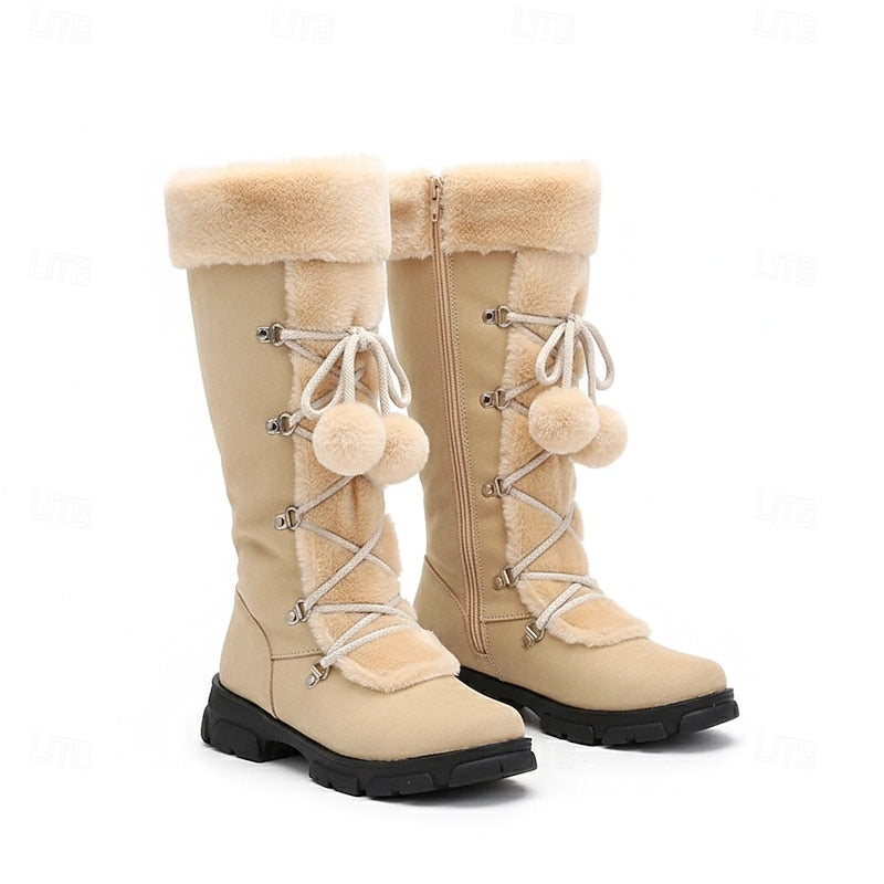 Marina | Women's Tall Lace-Up Winter Boots with Pom-Poms - Reliable Warmth