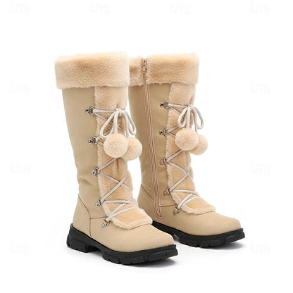 Marina | Women's Tall Lace-Up Winter Boots with Pom-Poms - Reliable Warmth