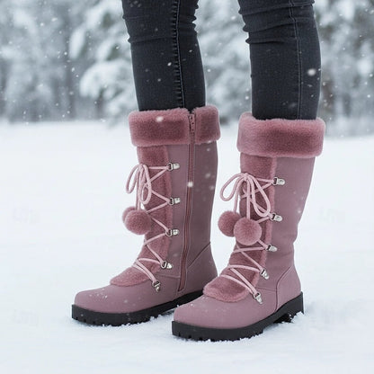 Marina | Women's Tall Lace-Up Winter Boots with Pom-Poms - Reliable Warmth